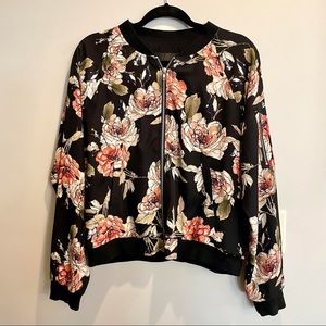 Black and pink floral bomber jacket